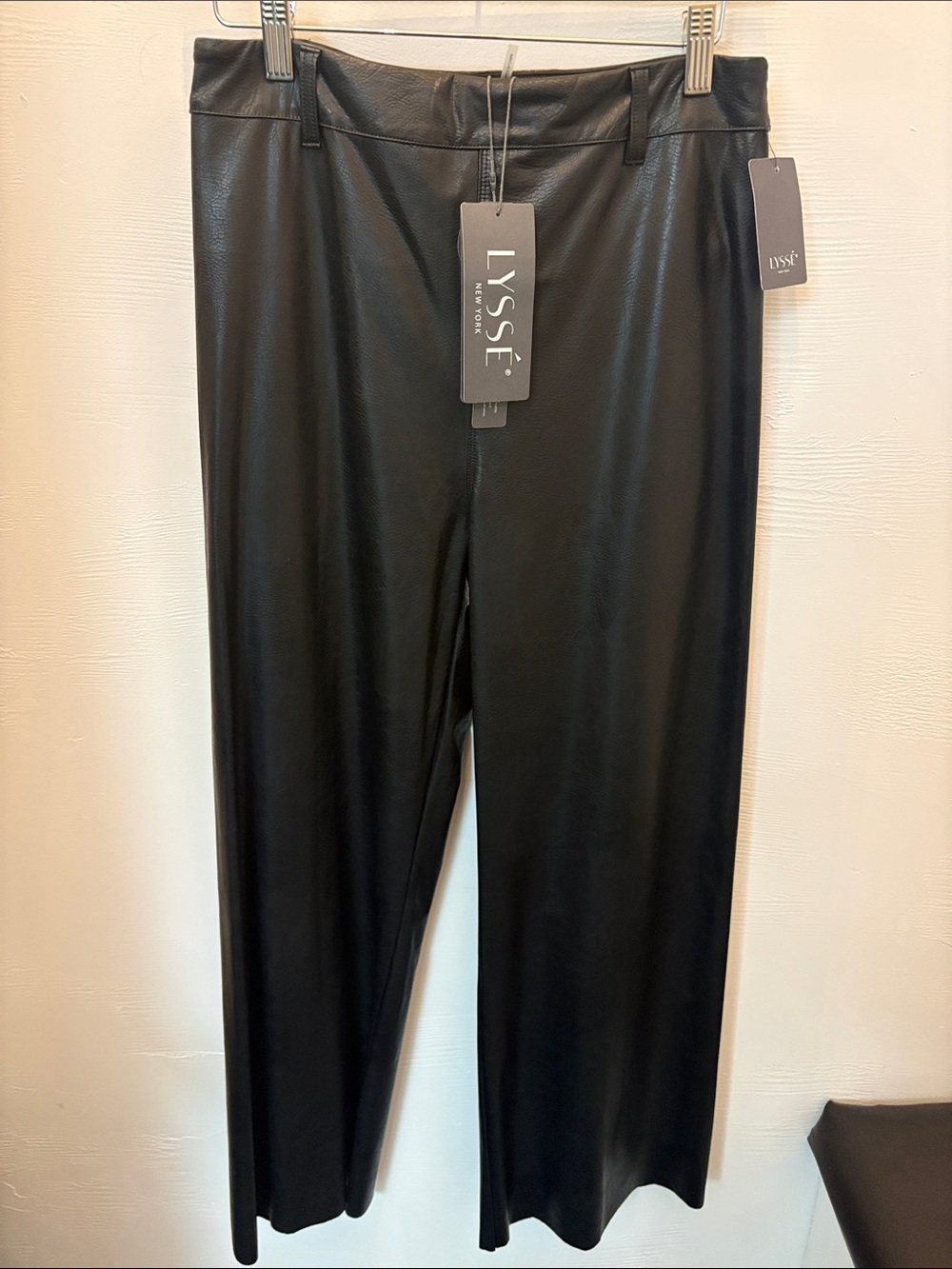 Lysse Black Faux Leather Wide-Leg  Pants